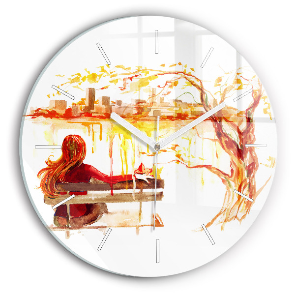 Round glass clock Autumn Landscape