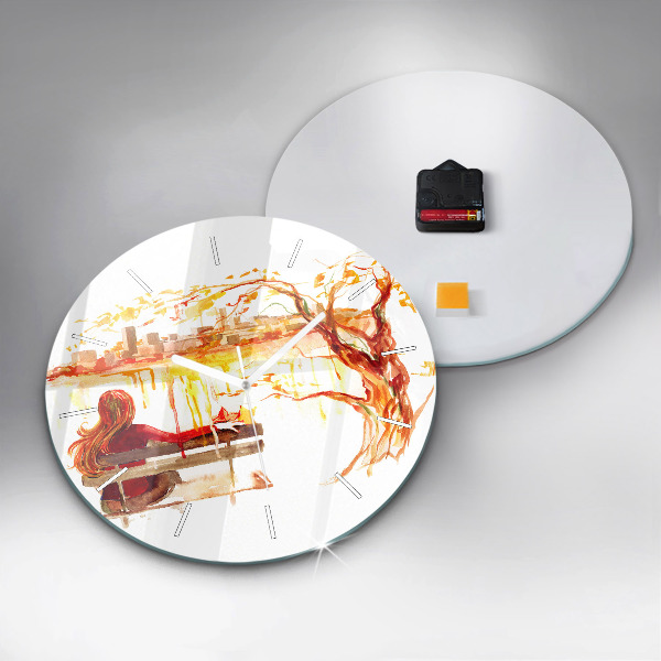 Round glass clock Autumn Landscape
