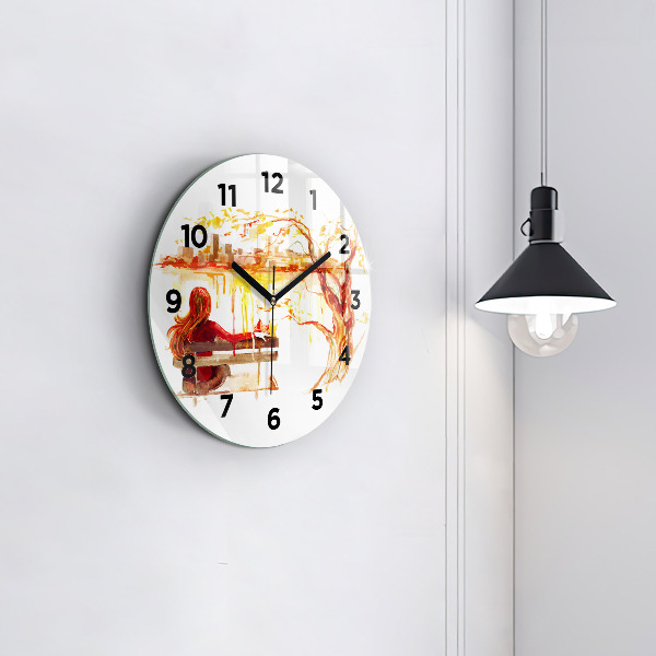 Round glass clock Autumn Landscape