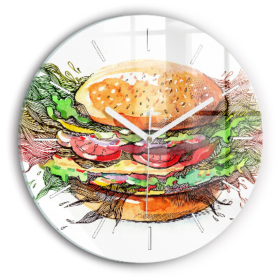 Round glass clock XXL Cheese Burger