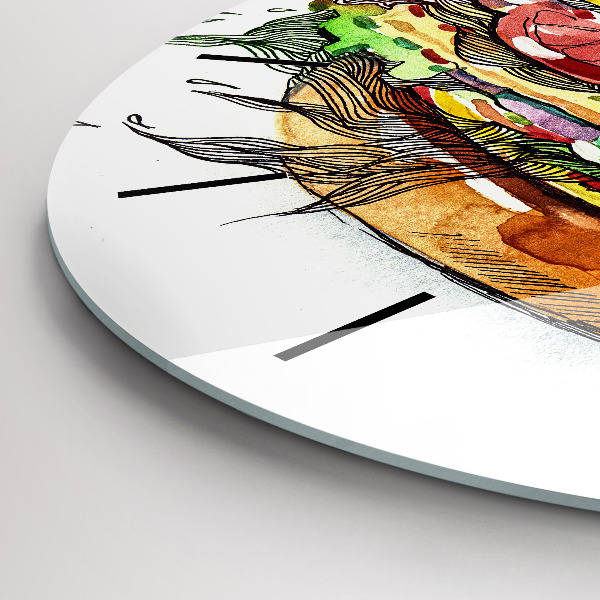 Round glass clock XXL Cheese Burger