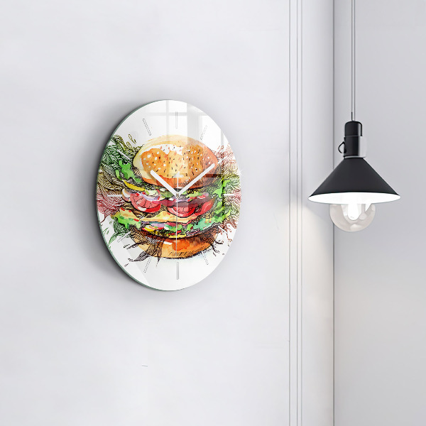 Round glass clock XXL Cheese Burger