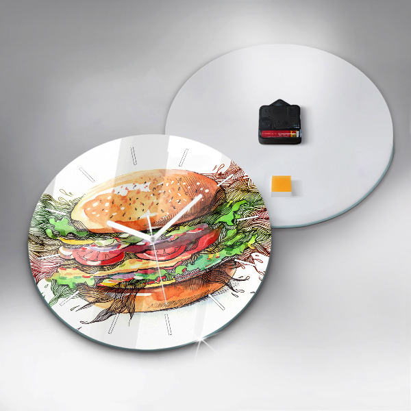 Round glass clock XXL Cheese Burger