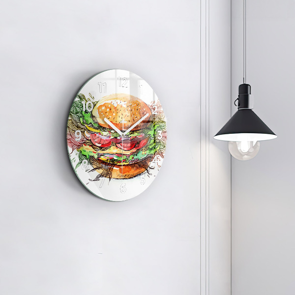 Round glass clock XXL Cheese Burger