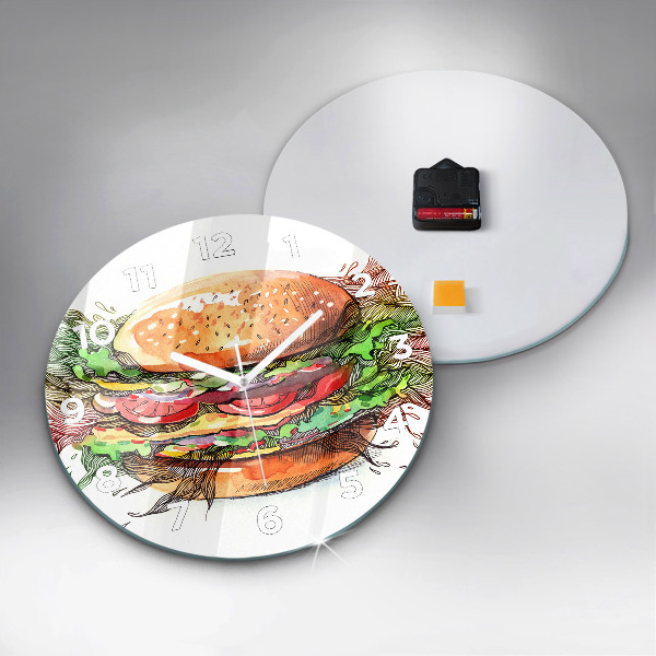 Round glass clock XXL Cheese Burger