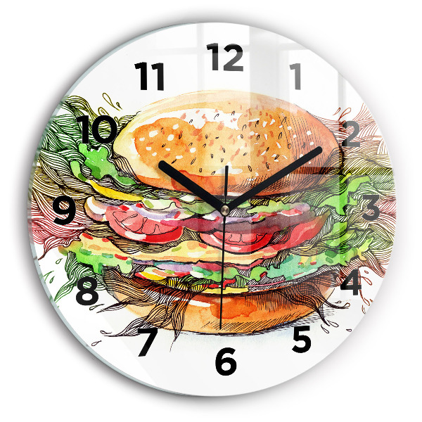 Round glass clock XXL Cheese Burger