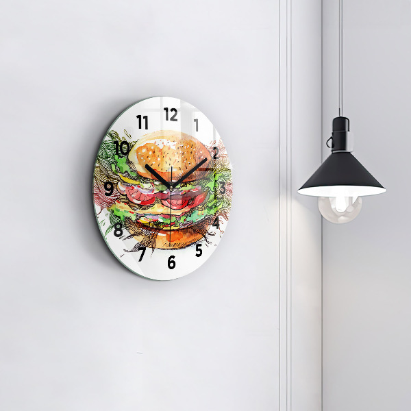 Round glass clock XXL Cheese Burger