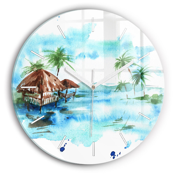 Round glass clock Picture of a deserted island
