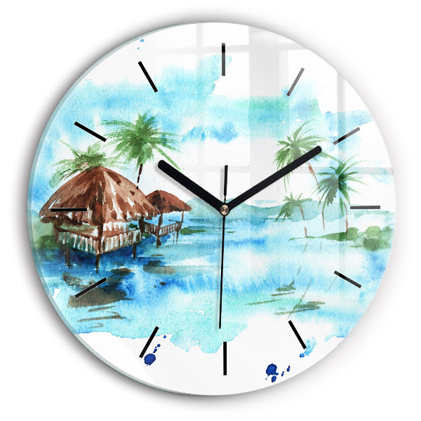 Round glass clock Picture of a deserted island