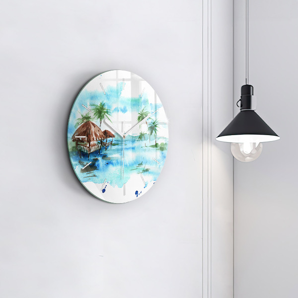 Round glass clock Picture of a deserted island