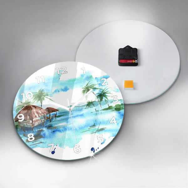 Round glass clock Picture of a deserted island