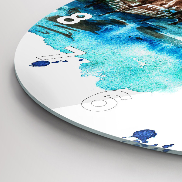 Round glass clock Picture of a deserted island