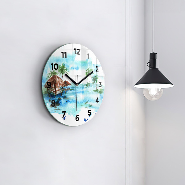 Round glass clock Picture of a deserted island