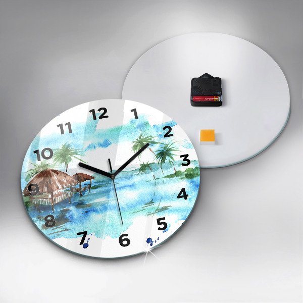 Round glass clock Picture of a deserted island