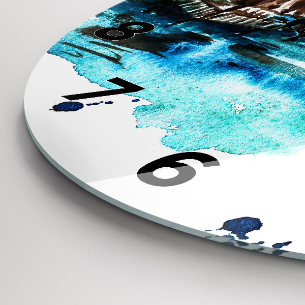 Round glass clock Picture of a deserted island