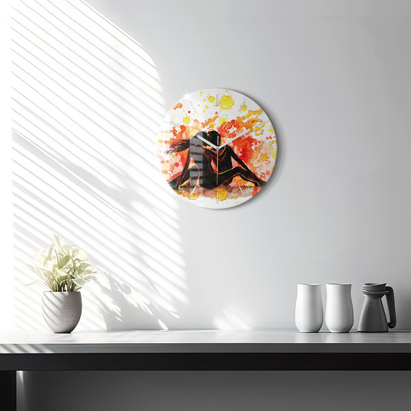 Round glass clock Love and a couple in love