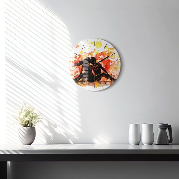 Round glass clock Love and a couple in love