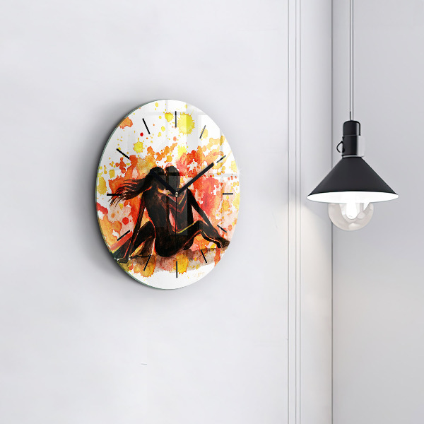 Round glass clock Love and a couple in love