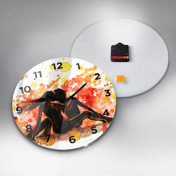 Round glass clock Love and a couple in love