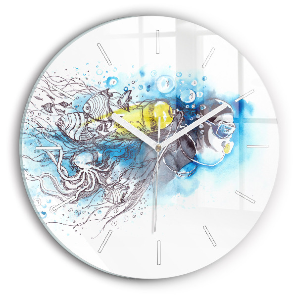 Round glass clock Underwater fish life
