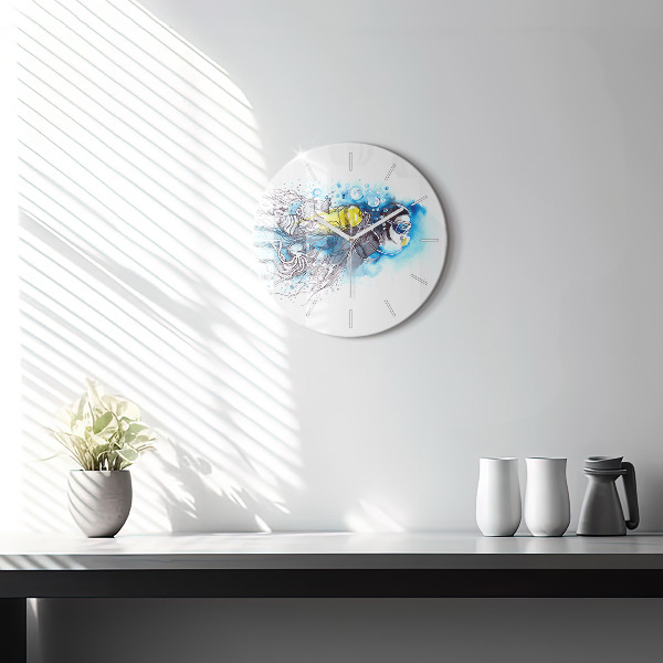 Round glass clock Underwater fish life