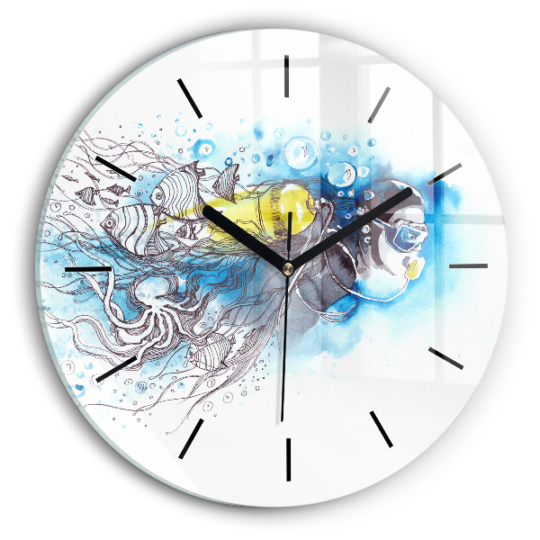 Round glass clock Underwater fish life