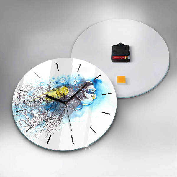 Round glass clock Underwater fish life