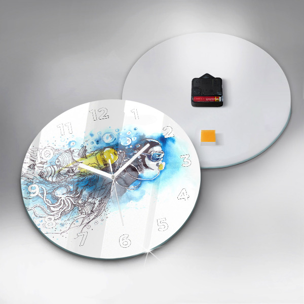 Round glass clock Underwater fish life