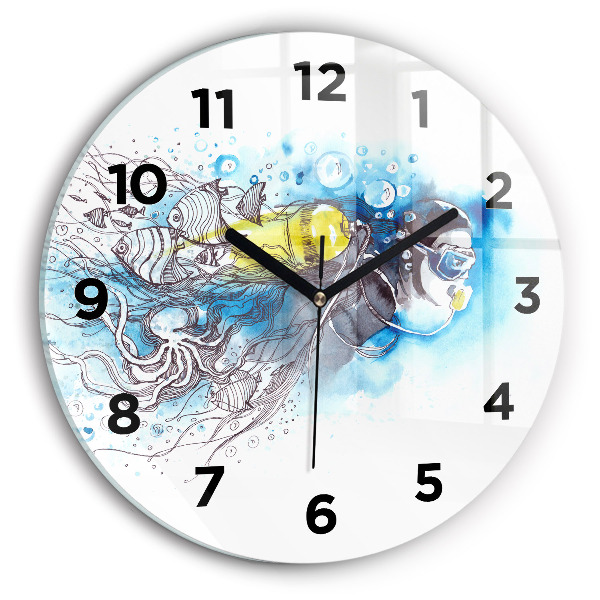 Round glass clock Underwater fish life