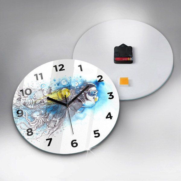 Round glass clock Underwater fish life