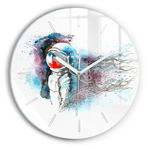 Round glass clock Astronaut abstraction