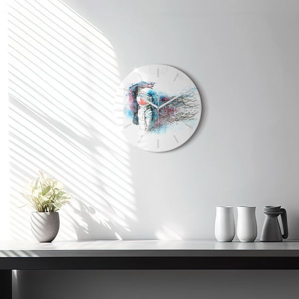 Round glass clock Astronaut abstraction