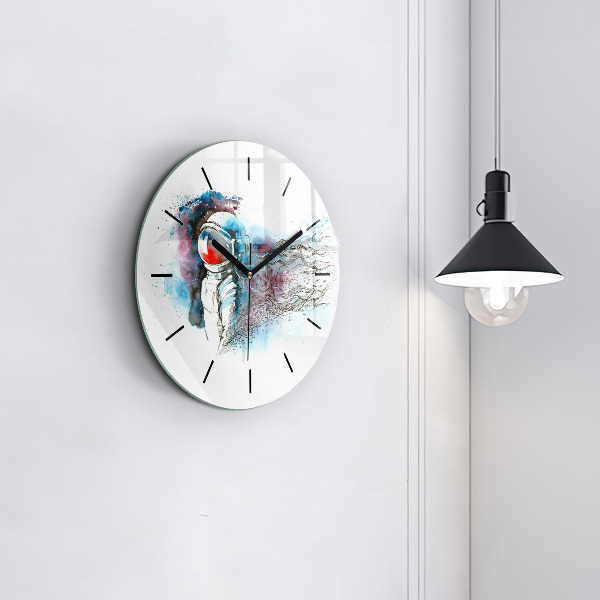 Round glass clock Astronaut abstraction
