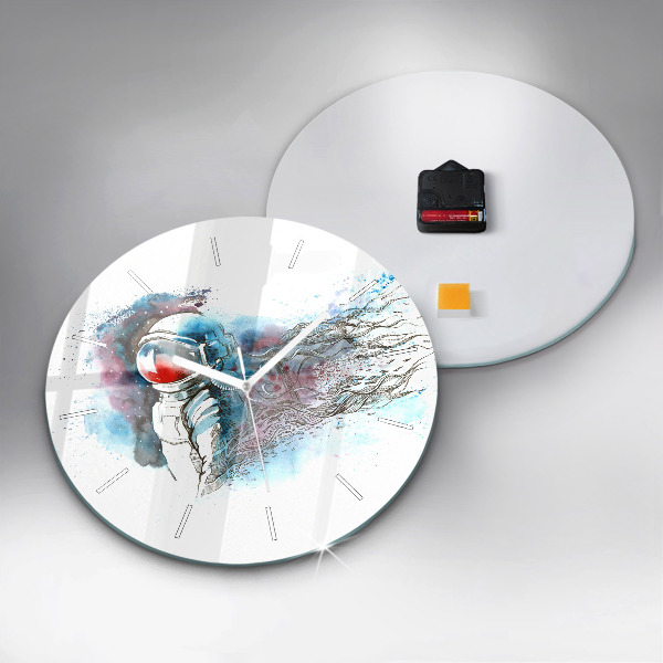 Round glass clock Astronaut abstraction