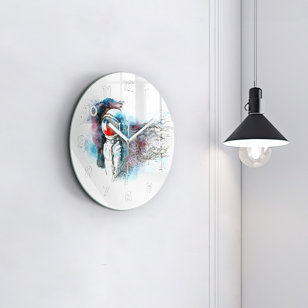 Round glass clock Astronaut abstraction