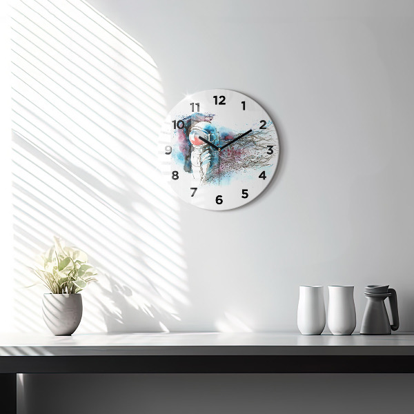 Round glass clock Astronaut abstraction