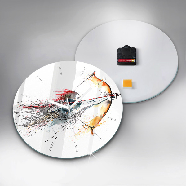 Round glass clock A warrior on the hunt
