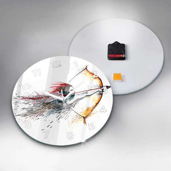 Round glass clock A warrior on the hunt