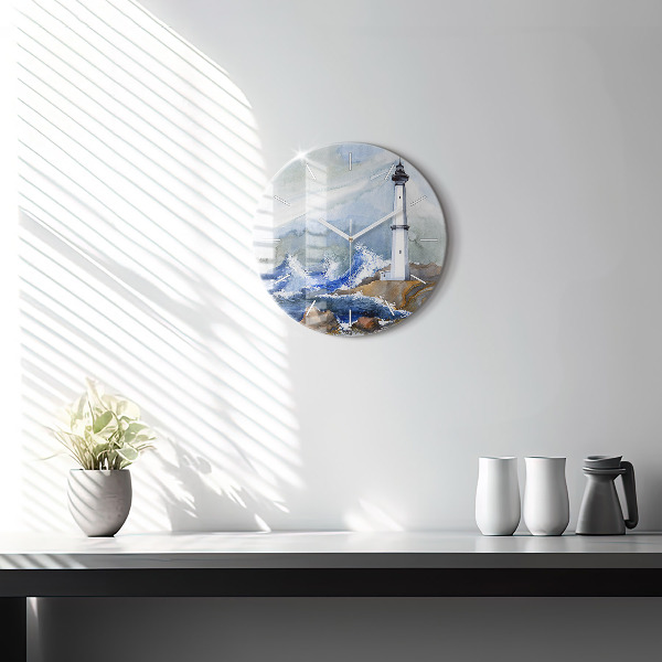 Round glass clock The sea and the lighthouse