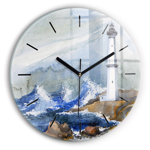 Round glass clock The sea and the lighthouse