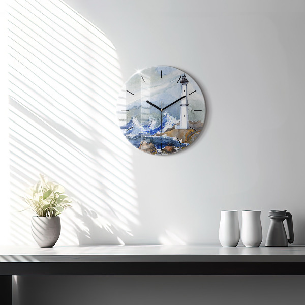 Round glass clock The sea and the lighthouse
