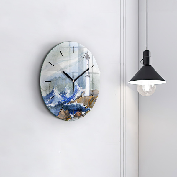 Round glass clock The sea and the lighthouse