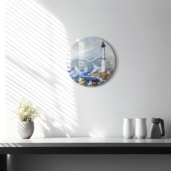 Round glass clock The sea and the lighthouse