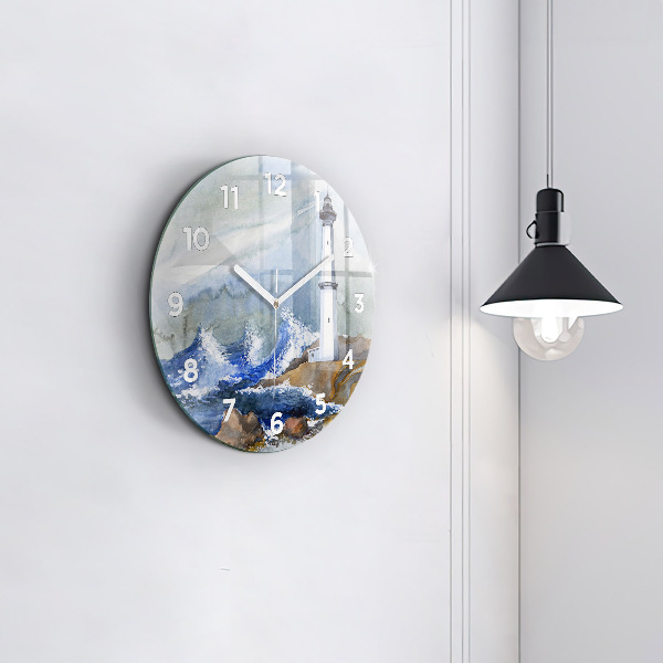Round glass clock The sea and the lighthouse