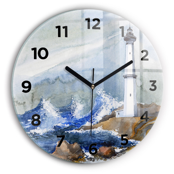Round glass clock The sea and the lighthouse