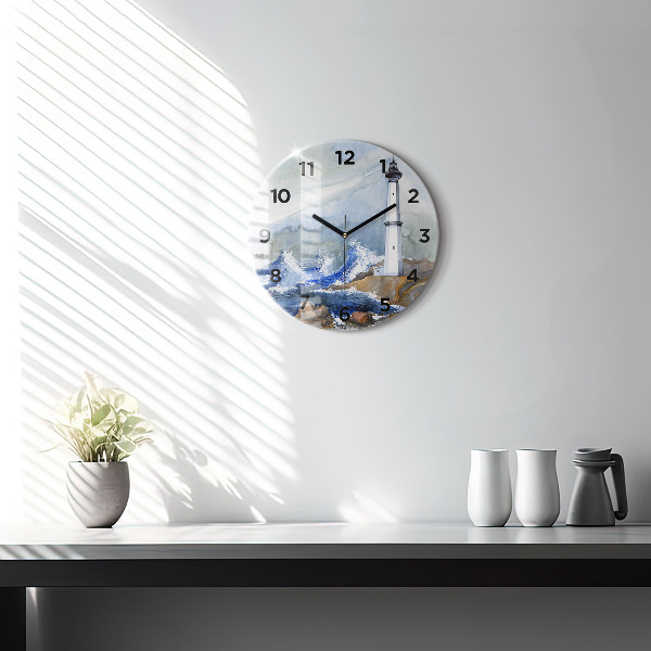 Round glass clock The sea and the lighthouse