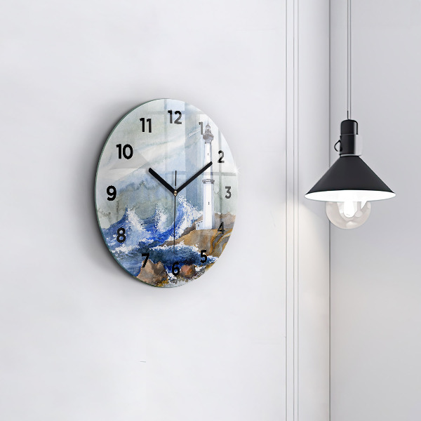 Round glass clock The sea and the lighthouse