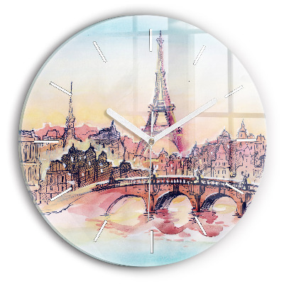 Round glass clock Painted Landscape of Paris