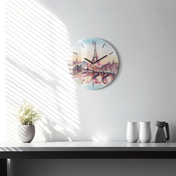 Round glass clock Painted Landscape of Paris