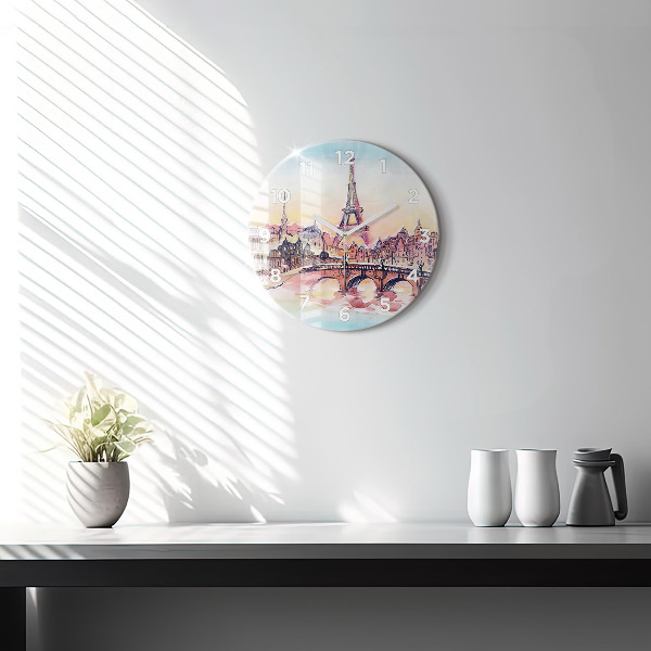 Round glass clock Painted Landscape of Paris